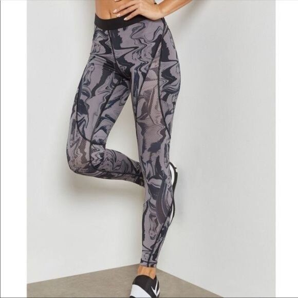 Nike Pro Hypercool Full Length Marble Gum Smoke Black Mesh Athletic Tights - Picture 1 of 14